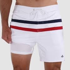 Men's Short 6" Inseam Swim Trunks with Compression Liner: White