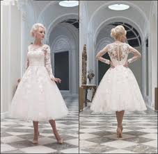 Vintage Ivory Wedding Dress With Long Sleeves In 2020 Tea Length Wedding Dress Bridal Party Gowns Ivory Lace Wedding Dress