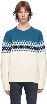 Rag Bone Blue Off White Merino Fair Isle Lloyd Sweater Ssense Uk