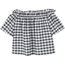 Black And White Checkered Off The Shoulder Top Mango Gingham Check Blouse 50 Liked On Polyvore Featuring Tops Blouses Crop Top Shirts Short Slee Checked Blouse Gingham Tops Short Sleeve Cropped Top