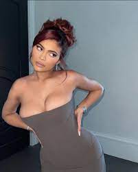 Kylie Jenner wears a boob tube dress