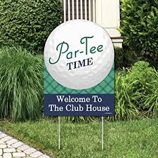 A man with a red golf bag stands on the green ready to putt. Amazon Com Big Dot Of Happiness Par Tee Time Golf Party Decorations Birthday Or Retirement Party Welcome Yard Sign Garden Outdoor