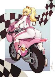 1girls 2022 artist name artist signature ass ass focus athletic  female backboob big ass big lips bike outfit (mario kart) blonde hair blue  eyes bodysuit breasts checkered clothing crown