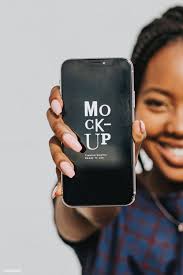 Download Download Premium Psd Of Black Woman Showing A Phone Mockup 1208406 Phone Mockup Black Women Design Mockup Free