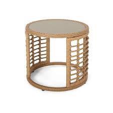 Free 2 Day Shipping Buy Evvy Outdoor Modern Boho Wicker Side Table With Tempered Glass Top Light Brown At Wal In 2020 Wicker Side Table Side Table Stylish Side Table