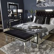 Madison Black Glass Mirrored Upholstered Bench Mirrored Bedroom Furniture Black And Silver Bedroom Glass Bedroom Furniture