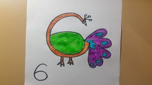 Number Six 6 Sayisindan Tavus Kusu Cizimi Ve Boyamasi Peacock And Drawing Kus Cizimi Drawing Cizim