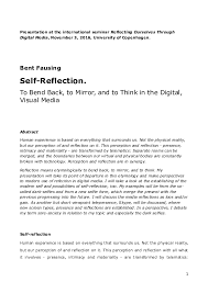 The character trait that i reflected upon the most was selfishness. Doc Self Reflection To Bend Back To Mirror And To Think In The Digital Visual Media Bent Fausing Academia Edu