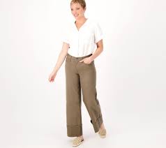 NYDJ Teresa Wide-Leg Jeans with Wide Cuffs Ripe Olive