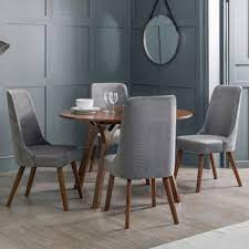 Metal frame wooden kitchen furniture rectangular dining table and chairs (light walnut) davenciaus $ 127.00 free shipping add to favorites greta dining chair, set of 2. Julian Bowen Huxley Walnut Dining Table And 4 Grey Velvet Chairs Buyitdirect Ie
