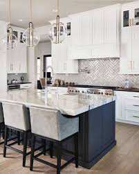 Navy Centre Island Marble White Cabinets Pendent Lighting White Kitchen Design Home Decor Kitchen Kitchen Design