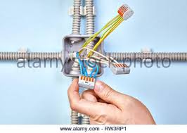 The main line from your breaker comes in at the top of. Junction Box Wiring Diagram For Extend Electrical Wire In Wall Surface With Wires Connected With Twist Splice Wire Connector Stock Photo Alamy