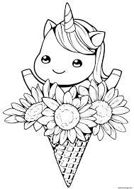 Pour imprimer un coloriage licorne chez vous, il vous suffit simplement de cliquer dessus, il va alors s'ouvrir dans une fenêtre pop up et vous n'aurez plus qu'à une petite histoire de licorne à raconter aux enfants pendant qu'ils font un coloriage licorne (ou un dessin de licorne) : Coloriage Licorne Kawaii Cone Fleurs Dessin Licorne Kawaii A Imprimer