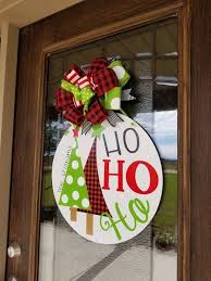 Monogrammed Whimsical Christmas Door Hanger Ho Ho Ho Door Hanger Buffalo Plaid Front Door Decor Christmas Decor Christmas Door Hanger Christmas Door Decorations Christmas Signs Diy