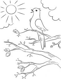 Ausmalbild Fruhling Singender Vogel Embroidery