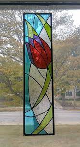 Stained Glass Tulip Window Panel Art Deco Tiffany Glass Leaded Glass Window Panel Tul Glass Painting Patterns Glass Painting Designs Stained Glass Windows