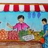 How to draw village market with colour pencil. 1