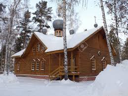 Wooden Church In Akademgorodok In Winter, Novosibirsk Stock Photo ...
