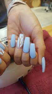 Best Coffin Shape With Light Blue Matte Gel Acrylic Nails Coffinnail Coffinshape Mattegel Mattenai Blue Acrylic Nails Gel Acrylic Nails Ballerina Nails