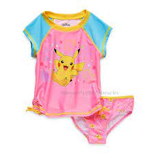 Pokemon Swimsuit Girls Size 4-6 Tankini Set Bikini Swim Rash Guard Shirt  Pikachu | eBay