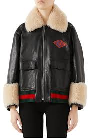 Free Shipping And Returns On Gucci Genuine Shearling Trim Leather Bomber Jacket At Nordstrom Co In 2020 Bomber Jacket Leather Bomber Jacket Leather Bomber Jacket Women