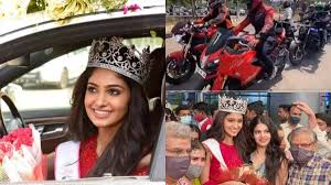 Femina miss india world 2020 manasa varanasi reaches hyderabad, express happiness | v6 news. Watch Hyderabadi Bikers Rally Welcomes Miss India World 2020 Manasa Varanasi