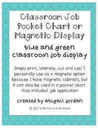 Classroom Job Pocket Chart Display Blue Green