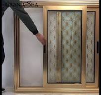 Luxury Gold Color Frame Aluminum Mesh Sliding Glass Window