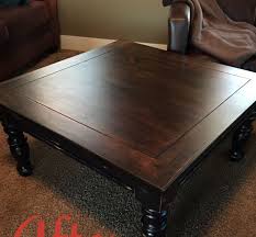 Solid Square Coffee Table Refinished In Expresso Stain And Black Chalk Paint Bottom And Distressed Painted End Tables Coffee Table Refinish Coffee Table Square
