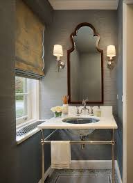 Stunning Mirror Sconces Grasscloth Wallpaper And A Classic Vanity With A Show Stopper Sink Now That S A Way To Imp Beautiful Bathrooms Home Bathroom Design
