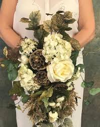 Gilded Gold Silk Cascading Bridal Bouquet Gold Lotus Pods Hydrangeas Roses Ranunculus Champagne Blush Wi Cascading Bridal Bouquets Apple Wedding Bridal Bouquet