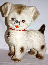 vintage 1960s alan jay plastic squeak toy dog with eyes open close marked alan jay clarolyte made in usa squeak toy dog toys animal dolls