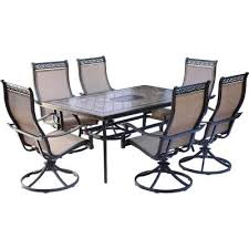 Hanover Monaco 7 Piece Aluminum Outdoor Dining Set With Rectangular Tile Top Table And Contoured Sling Swivel Chairs Mondn7pcsw 6 The Home Depot In 2020 Patio Dining Furniture 7 Piece Dining Set Outdoor Dining Set