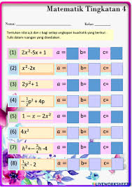 Kssm matematik tingkatan 4 bab 1 fungsi dan persamaan kuadratik dalam satu pemboleh ubah praktis kendiri 1.1f no1. Bab 1 Tingkatan 4 Worksheet