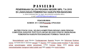 Stks selenggarakan ujian tulis pmb serentak di 10 lokasi. Bkpsdm Materi Pokok Soal Seleksi Kompetensi Bidang Skb Dengan Computer Asissted Test Cat Untuk Seleksi Cpns Di Lingkungan Pemerintah Kabupaten Bandung Formasi Tahun 2019