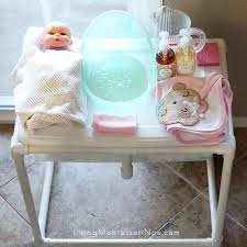 A sink so the baby doll can take a bath, and a washing machine to wash all of her clothing. Baby Doll Washing Practical Life For Toddlers And Preschoolers Living Montessori Now
