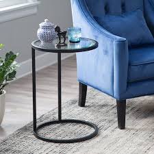 Belham Living Lamont Round C Table Black C Table Glass Top End Tables Tempered Glass Table Top
