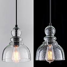 Lanros Industrial Mini Pendant Lighting With Handblown Clear Seeded Glass Shade Adjustable Cord Farmhouse Lamp Ceiling Farmhouse Goals