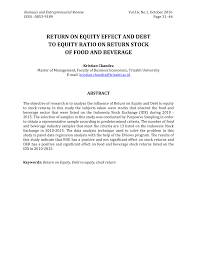 Pdf Return On Equity Effect And Debt To Equity Ratio On Return Stock Of Food And Beverage