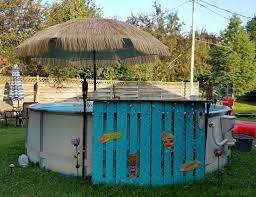 My Pallet Tiki Bar Diy Above Ground Pool Landscaping Backyard Pool Landscaping Tiki Bars Diy