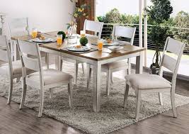 East west furniture 5 piece crossback kitchen dinette dining table set. Cm3858t 7pc 7 Pc One Allium Way Virgil Brigid Antique White Dark Oak Finish Wood Dining Table Set