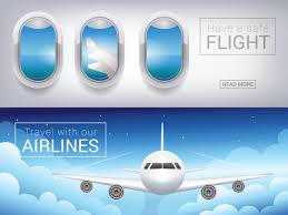 Airplane Window The Tourist Banner Passenger Airplane In The Sky Clouds Safe Flight Across The Sky Airplane Window Sky And Clouds Tourist
