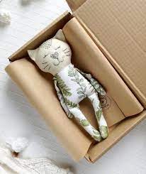 Tender Linen Cat Doll With A Natural Print In The Form Of Leaves And Plants Will Become An Original Gift F Organic Stuffed Animals Cat Doll New Mom Gift Basket