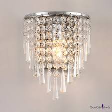 Clear Crystal Chandelier 1 Light Modern Flush Mount Wall Light In Nickel For Bedroom Beautifulhalo Com