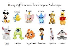 Rat, ox & cow, tiger, rabbit, dragon, snake, horse, goat, monkey, rooster & chicken, dog, and pig. Find Which Disney Stuffed Animal Best Represents Your Zodiac Sign If I M Wrong In Some Way Please Com Zodiac Signs Zodiac Signs Animals Disney Stuffed Animals