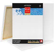 Arteza Stretched Canvases for Painting, Pack of 4, 18 x 24 Inches, Blank  White Canvases, 100