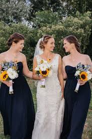 Gypsophila Sunflower Themed Wedding Navy Blue Bridesmaids For A Backyard Wedding Sunflower Themed Wedding Blue Bridesmaids Wedding Bridesmaid Dresses