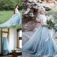 2019 Fairy Beach Boho Wedding Dresses A Line Soft Lace Tulle Cap Sleeves Backless Light Blue Skirts Plus Size Bohemian Bridal Gowns Grecian Style Wedding Dresse Grecian Style Wedding Dress Inexpensive