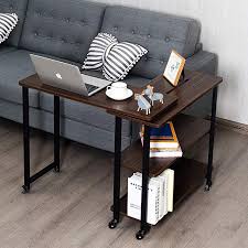 Amazon Com Tangkula 360 Free Rotating Sofa Side Table Mobile End Table With 2 Tier Stor In 2020 Sofa Side Table Side Table With Storage Walnut Furniture Living Room