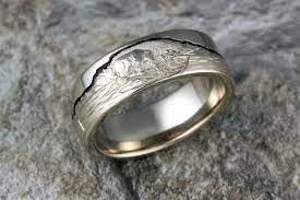 Bear Wedding Band In White Gold This Hand Engraved Symbol Ring Is Inspired By The Alaskan Wilderness A Bear Fishing Bear Wedding Wedding Bands Rings For Men